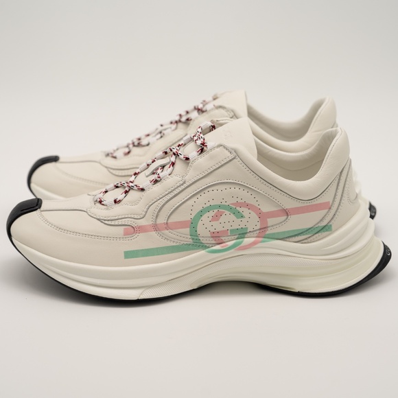 size 41eu 11 us Gucci Run Sneaker White Pink Turquoise Leather GG - Picture 4 of 13